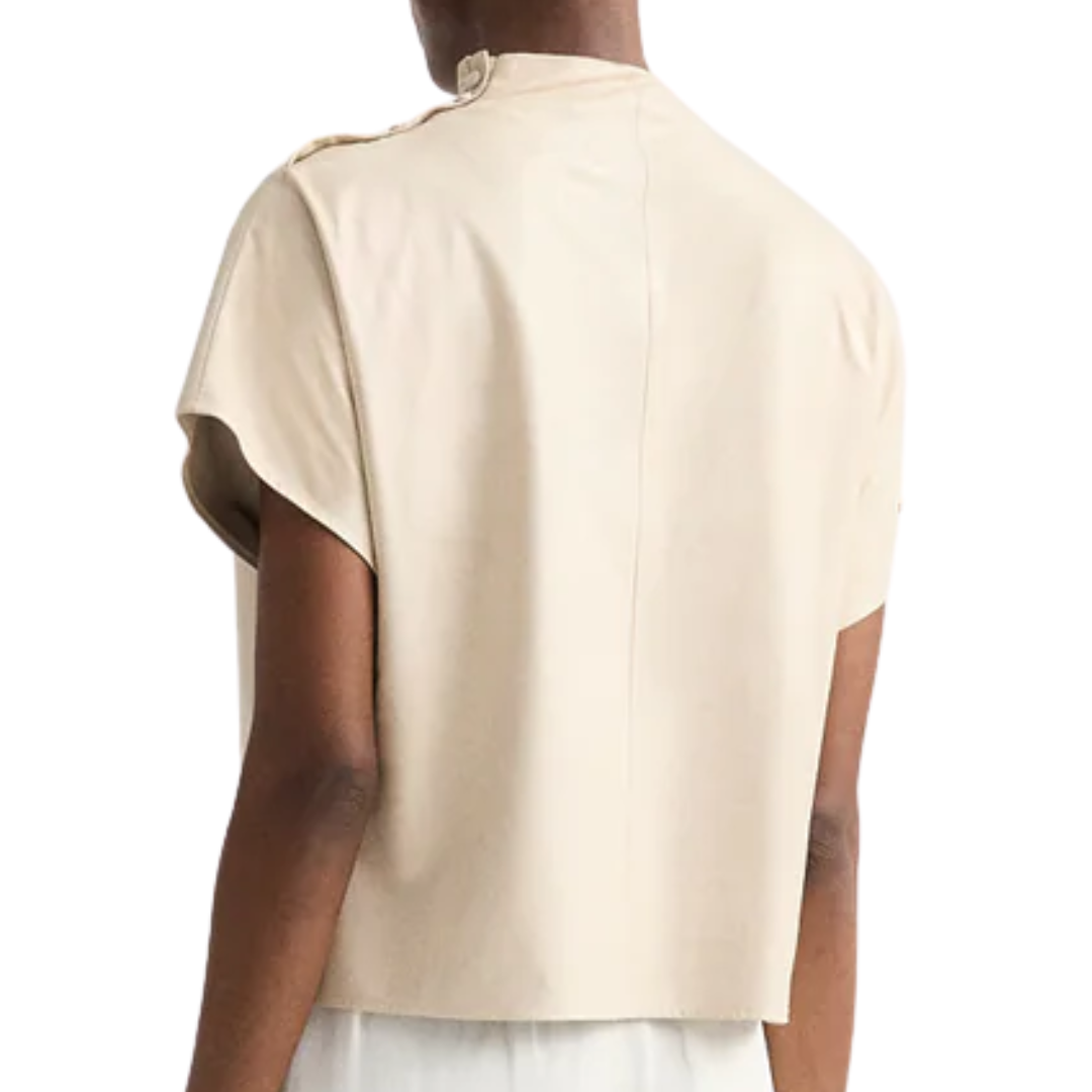 Mock Neck Tee in Creme Brulee