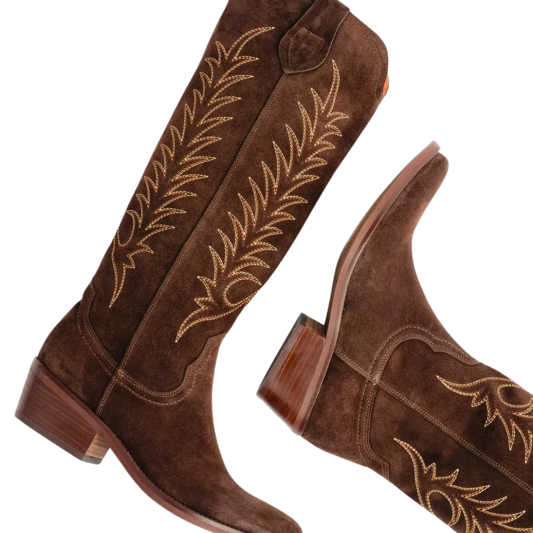 Blanca Suede Embroidered Boot in Bitter Chocolate