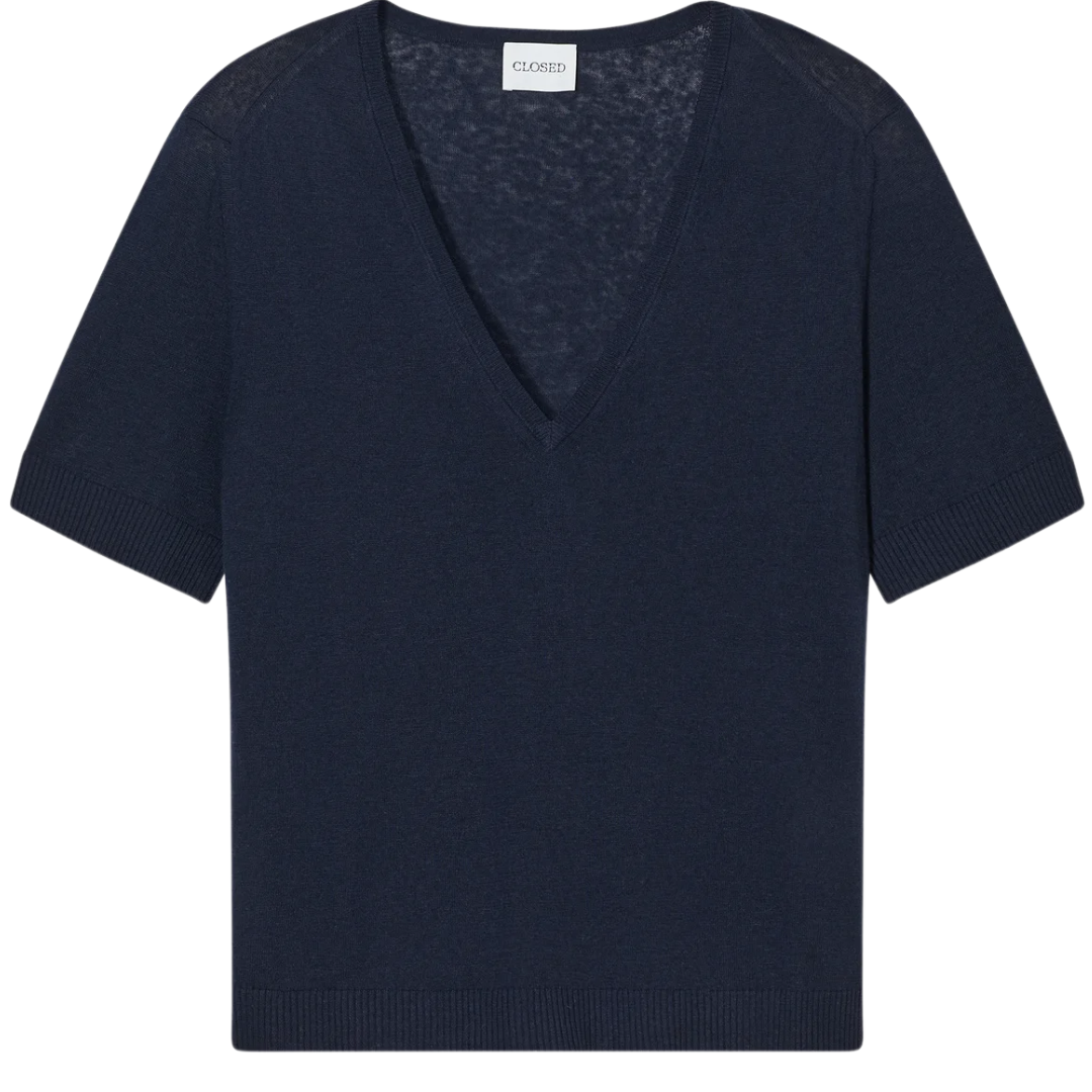 Knitted Linen Mix Top in Dark Night
