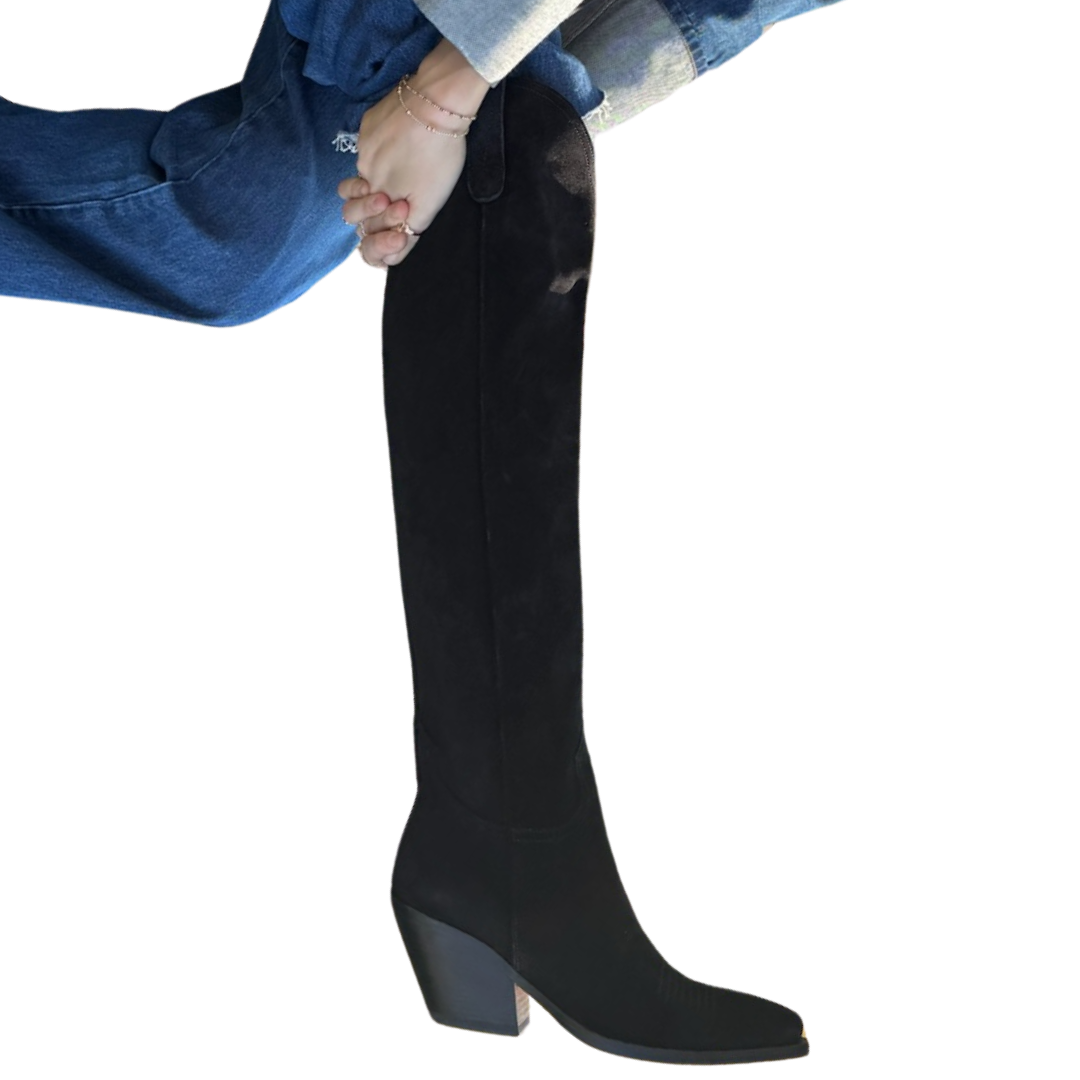 Suede Knee Boots in Black