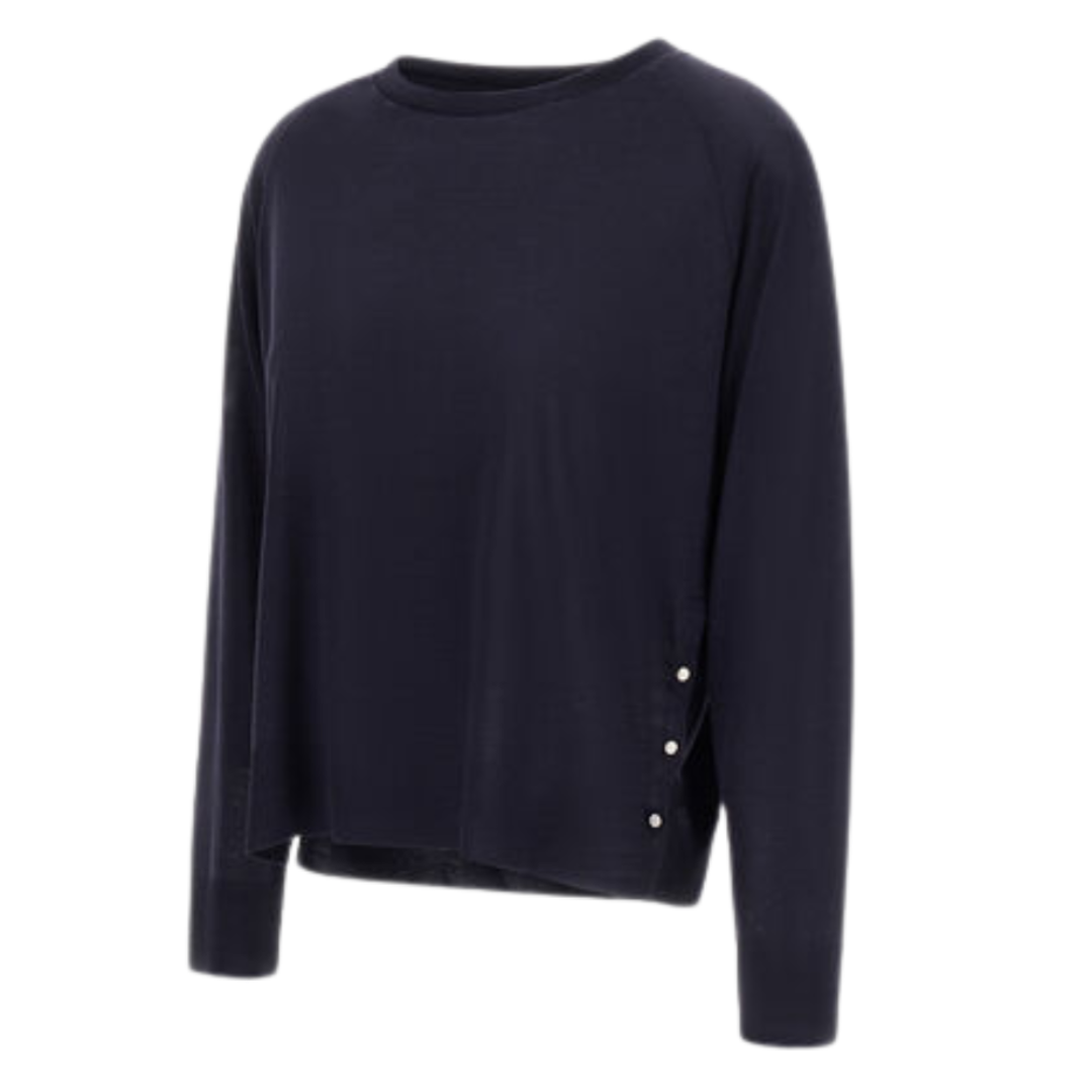 Long-Sleeved T-Shirt In Glam Knit Effect in Navy Blue