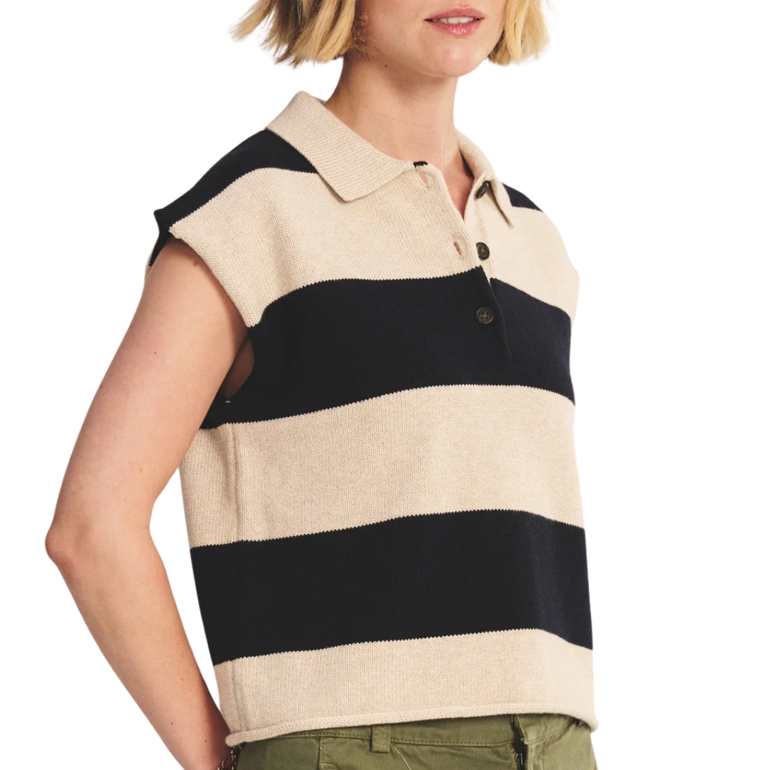 Zoella Sweater Polo in Oat/Navy