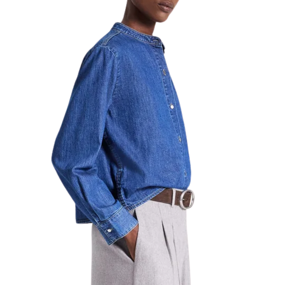 Stand Collar Cut Off Shirt in Paris