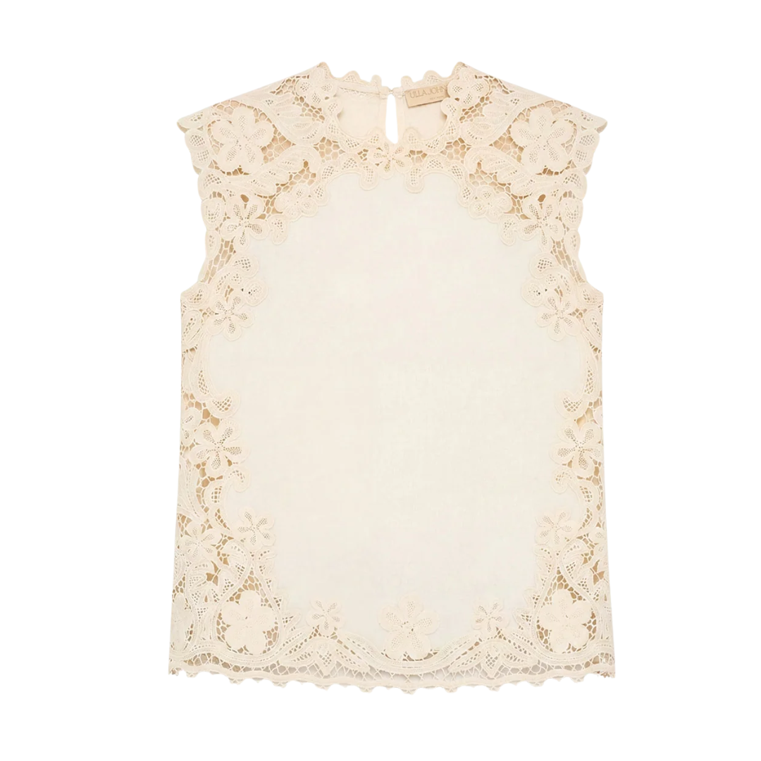 Amelie Linen Top in Ivory