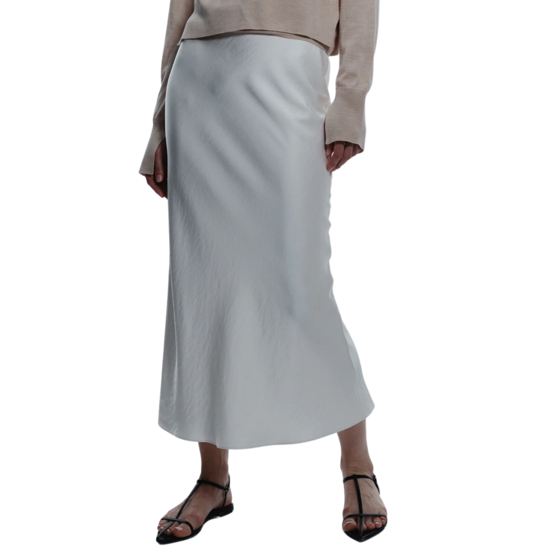 Talia Charmeuse Midi Skirt in Ivory