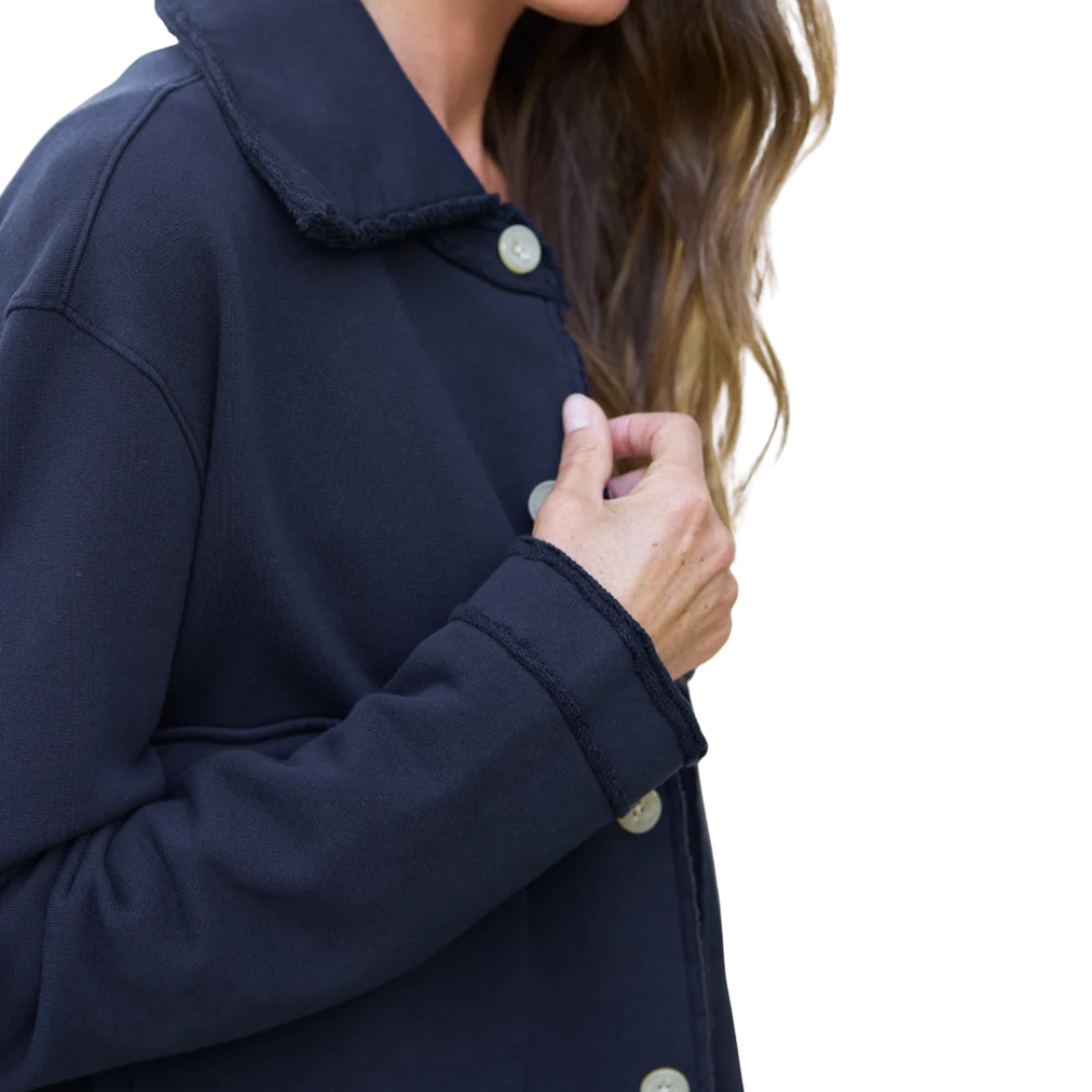 Rowan Cropped Sweatshirt Utility Jacket in Classic Navy