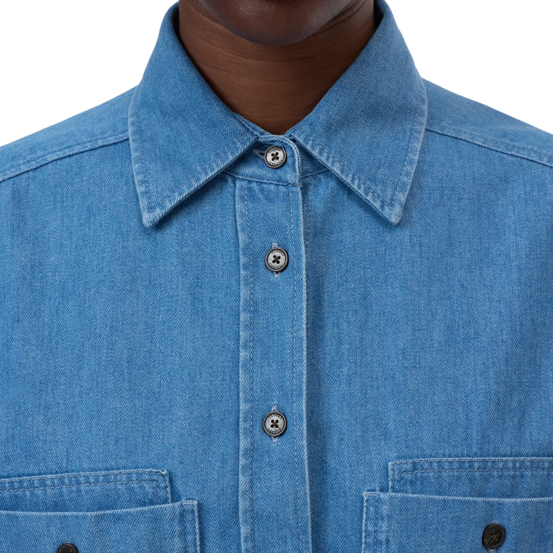 Cropped Denim Shirt in Mid Blue