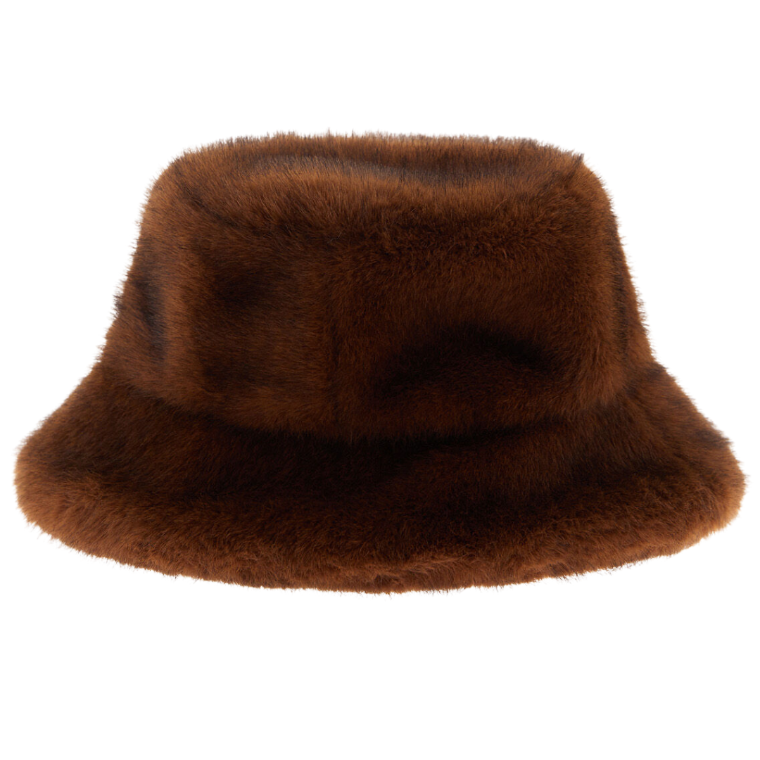 Mink-Effect Fur-Touch Hat in Dark Brown