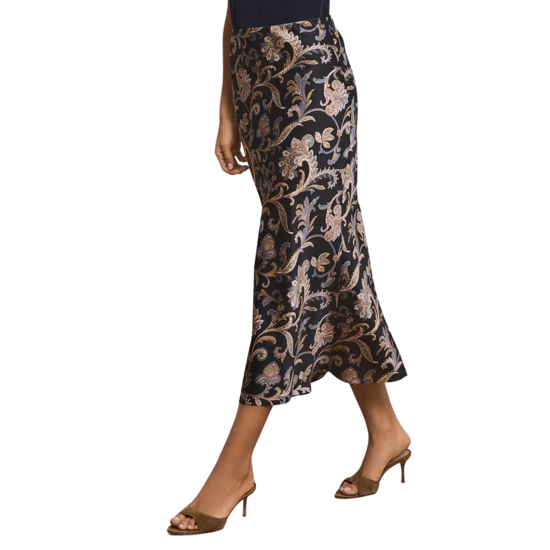 Clover Paisley Midi Skirt in Black Multi