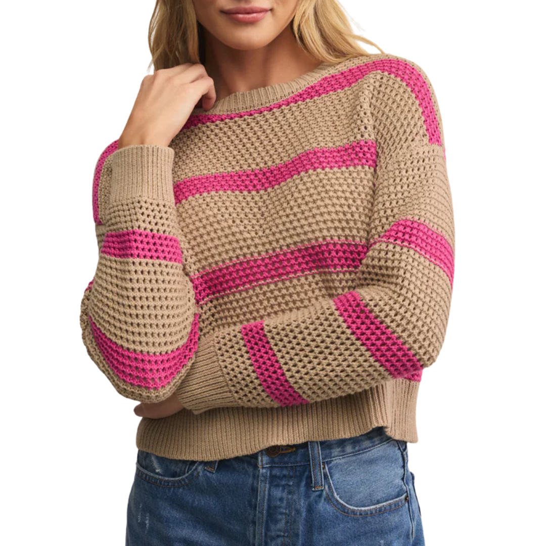 Broadbeach Striped Sweater in Biscuit