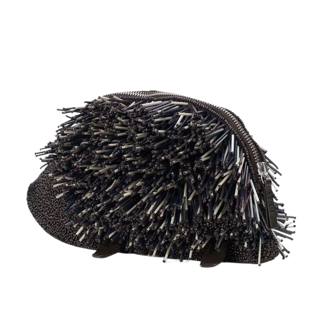 Porcupine Clutch in Black Beaded Multi