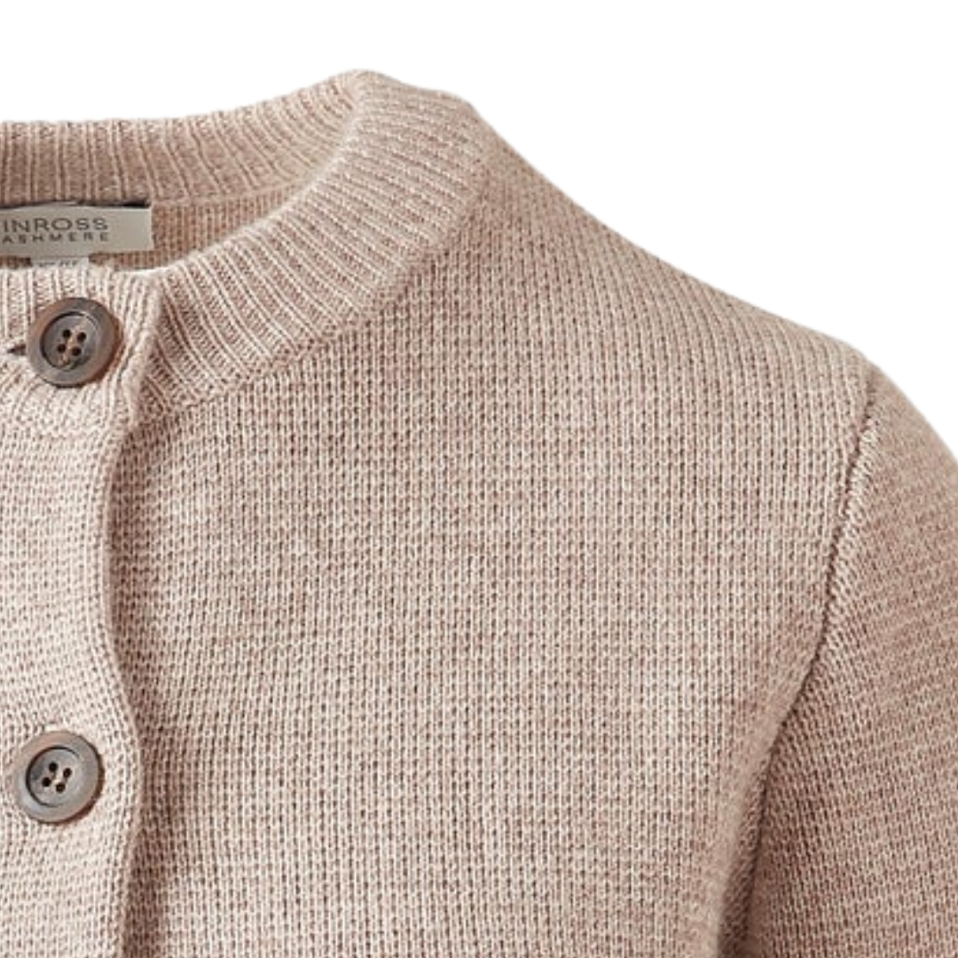 Doubleknit Fitted Crew Cardi in Taupe