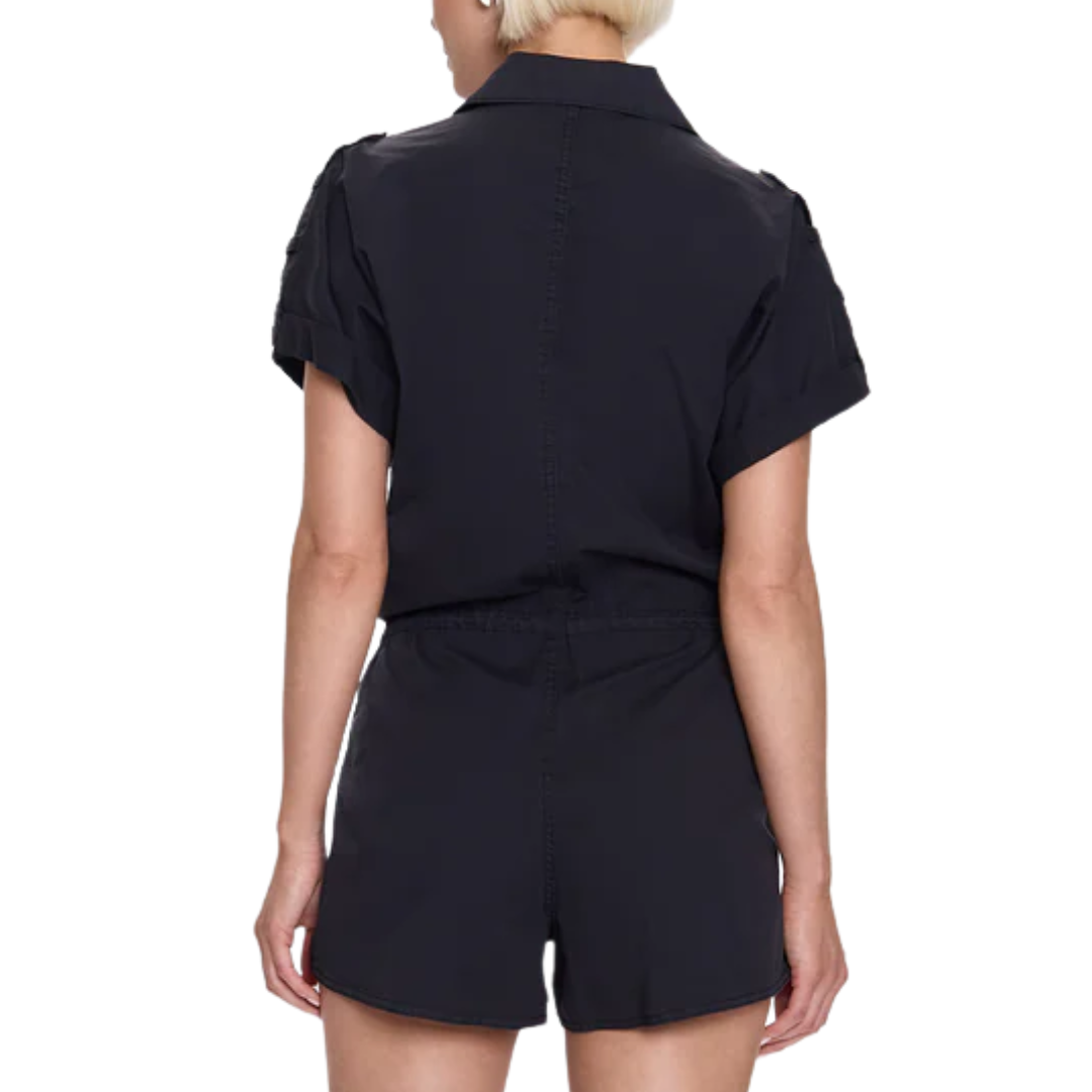 Meg Zip Front Romper in Fade To Black
