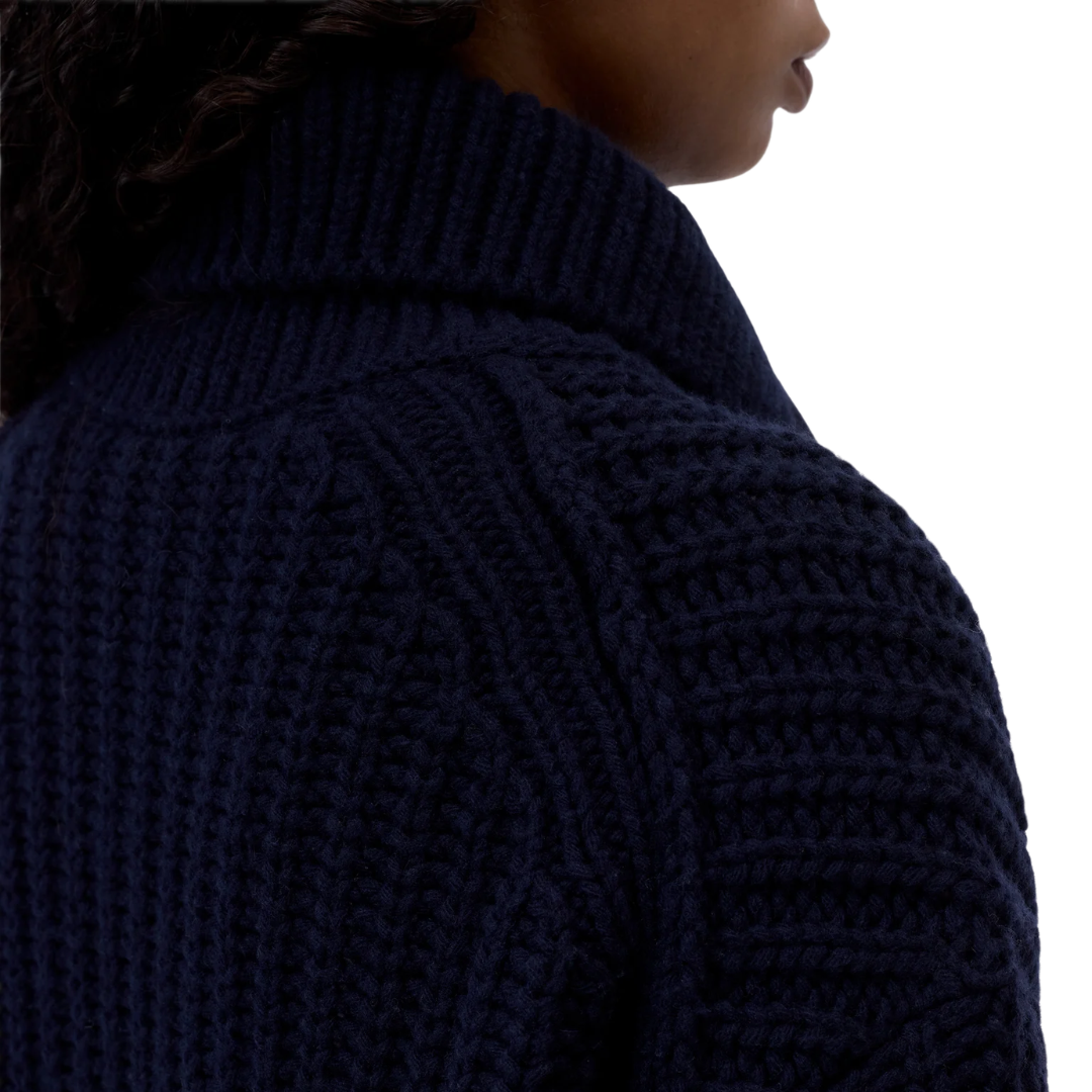 Wool Cardigan With Zip in Dark Night