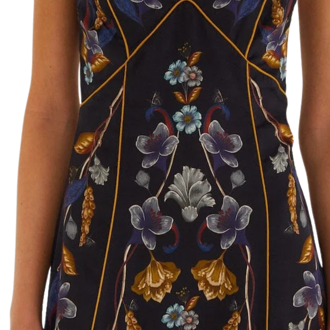 Golden Nature Maxi Slip Dress in Navy Blue