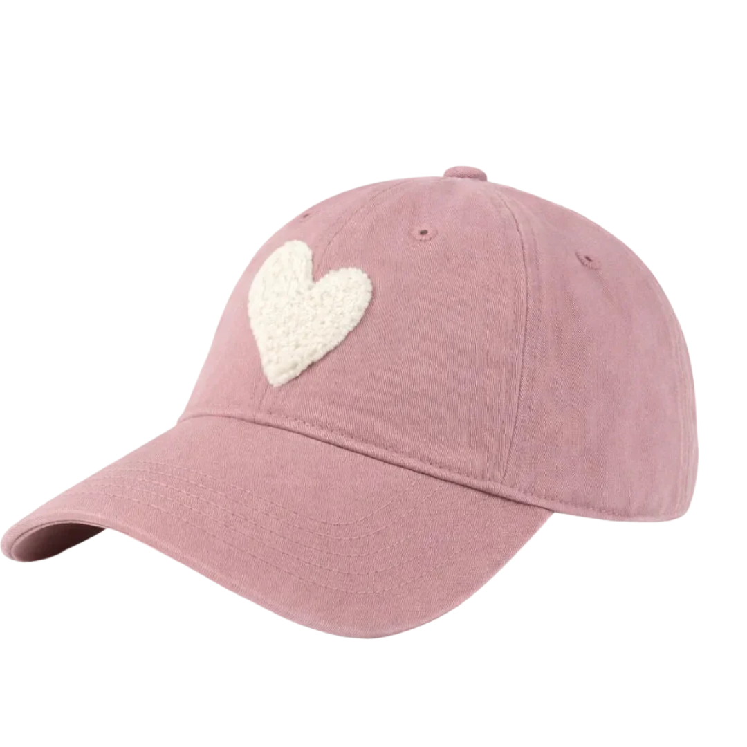 Imperfect Chenille Heart Hat in Mauve/Cream