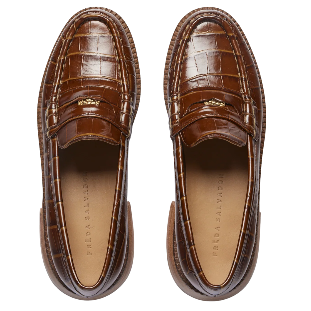Elba Penny Loafer in Hickory Embossed Croc