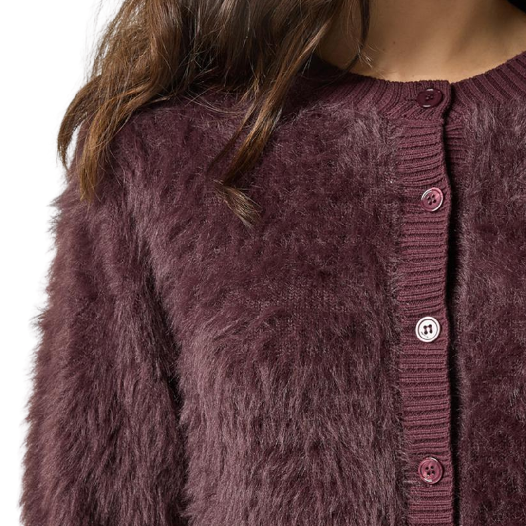 Brushed Crewneck Cardigan in Raisin