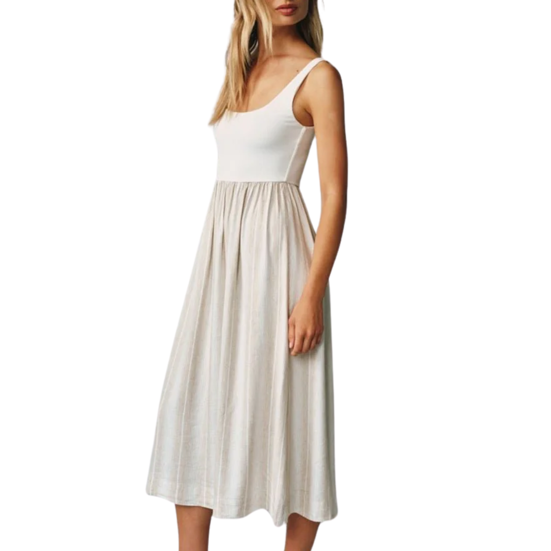 Sleeveless Knit Combo Dress in Positano Sand Stripe