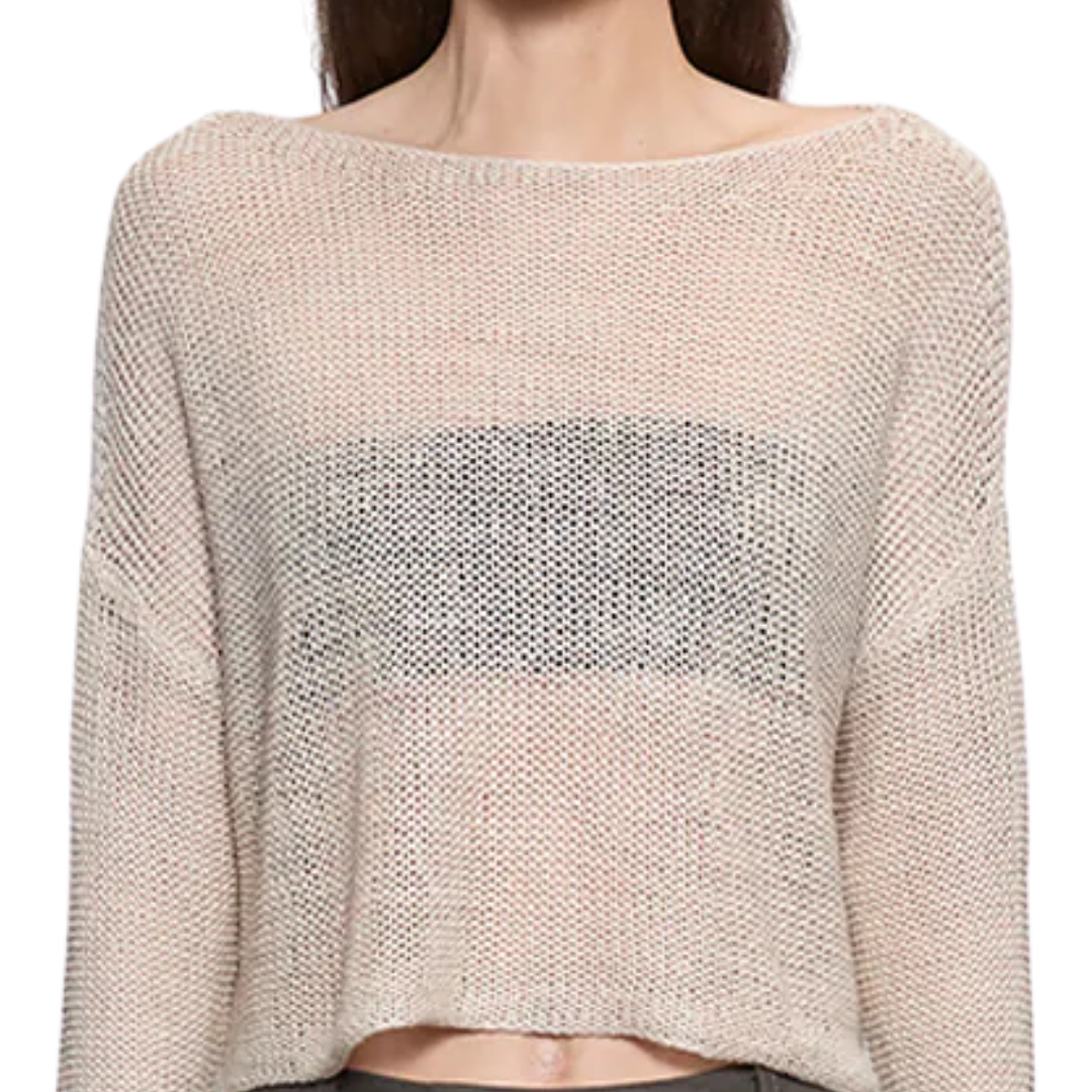Linen Open Knit Bateau Sweater in Pearl Grey