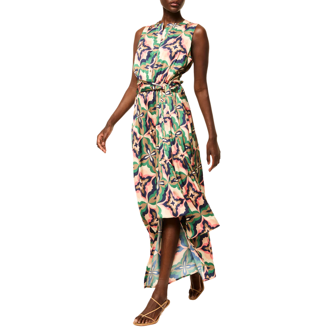 Anabella Dress in Prismatic Tile Coral Satin