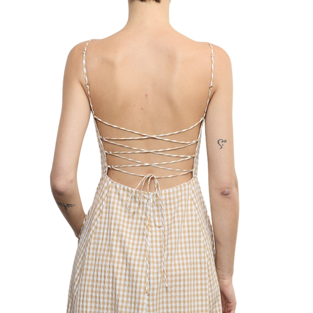 Textured Gingham Dress in Sand