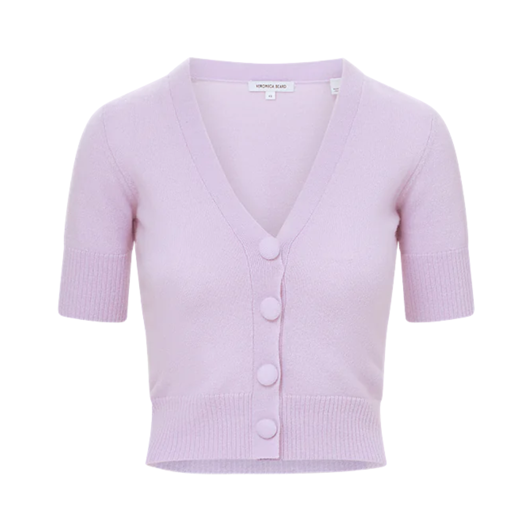 Solene Short-Sleeve Cashmere Cardigan in Lilac