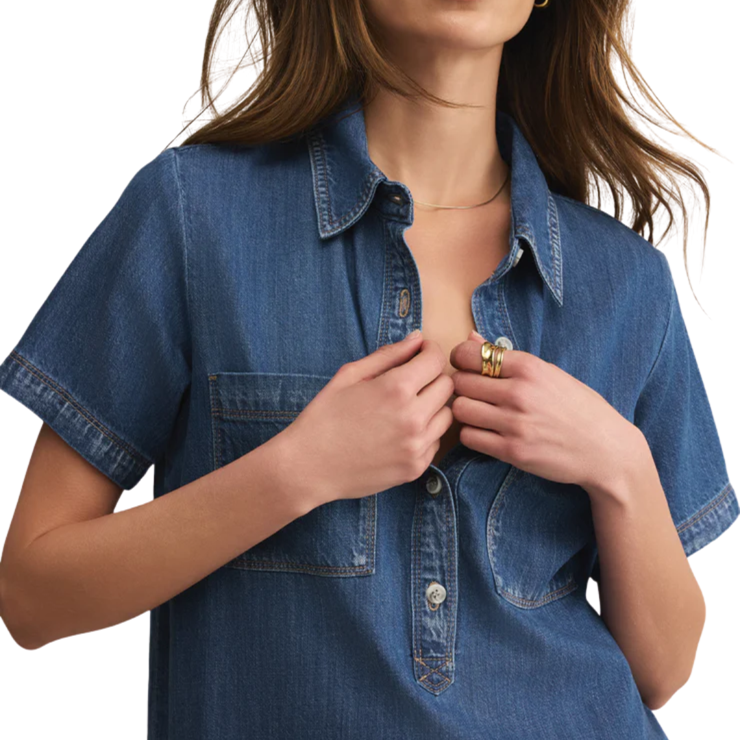 Kellie Denim Mini Dress in Medium Indigo