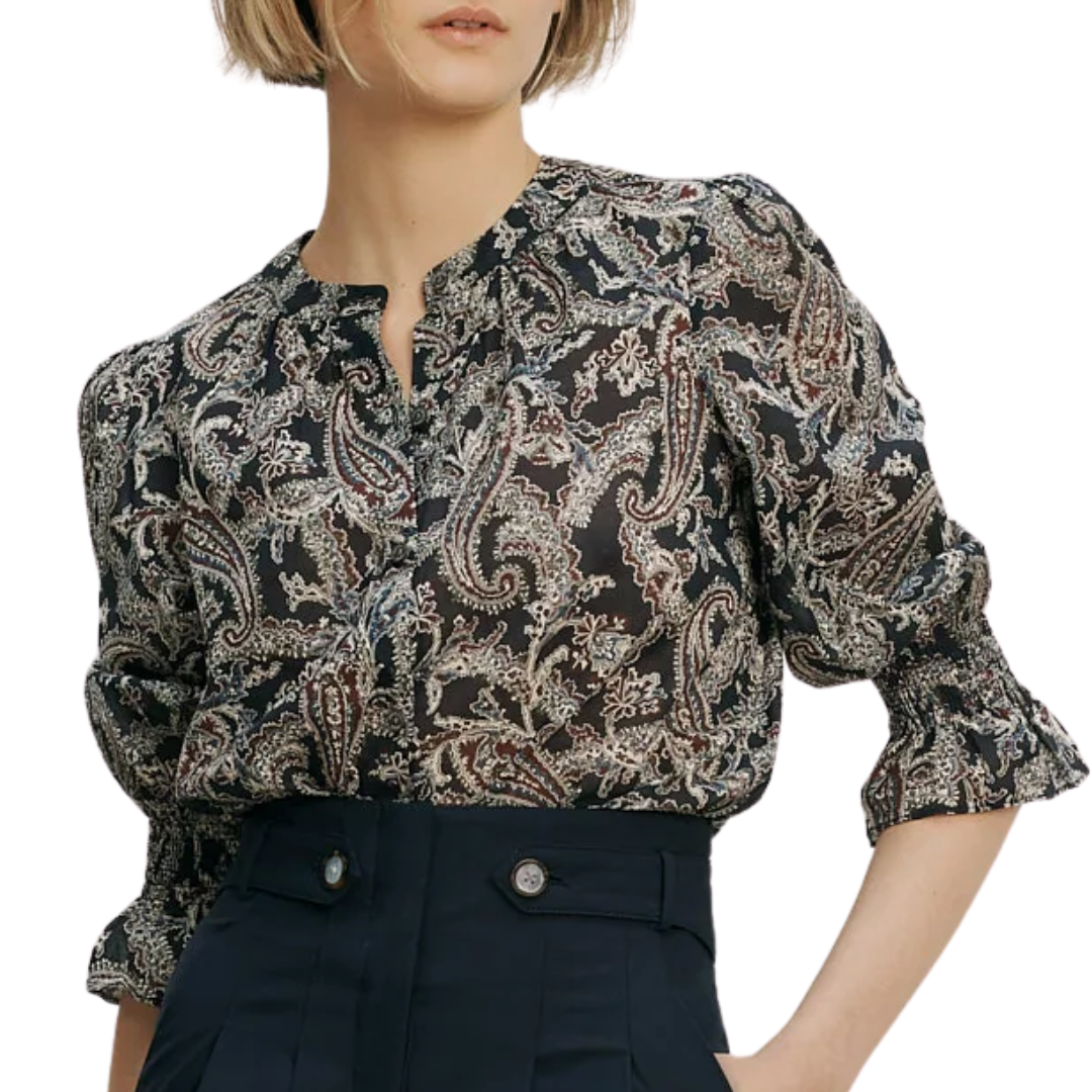 Ashlynn Paisley Blouse in Navy Multi