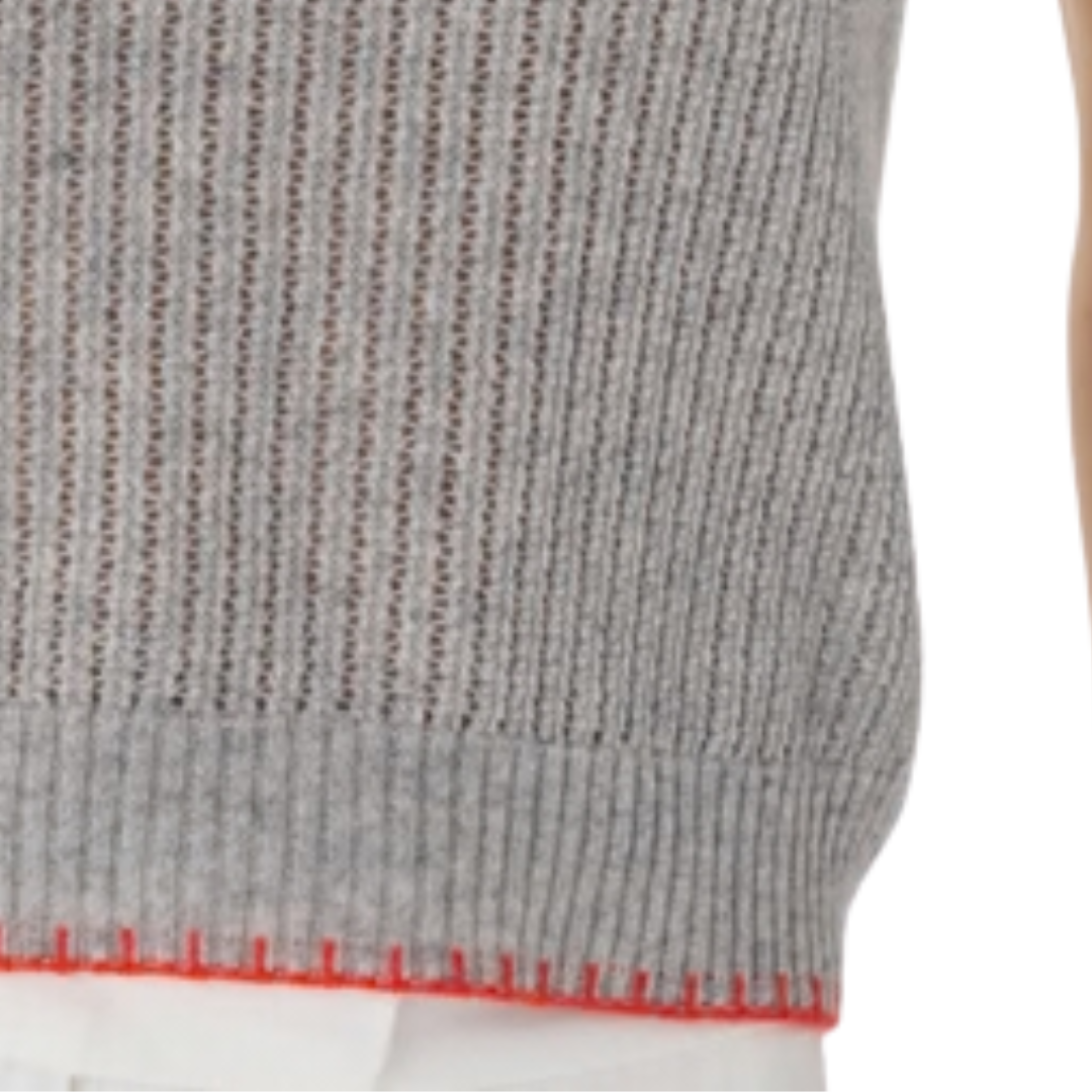 Ladder Stitch Polo With Blanket Stitch Detail in Sweatshirt/Red Pepper