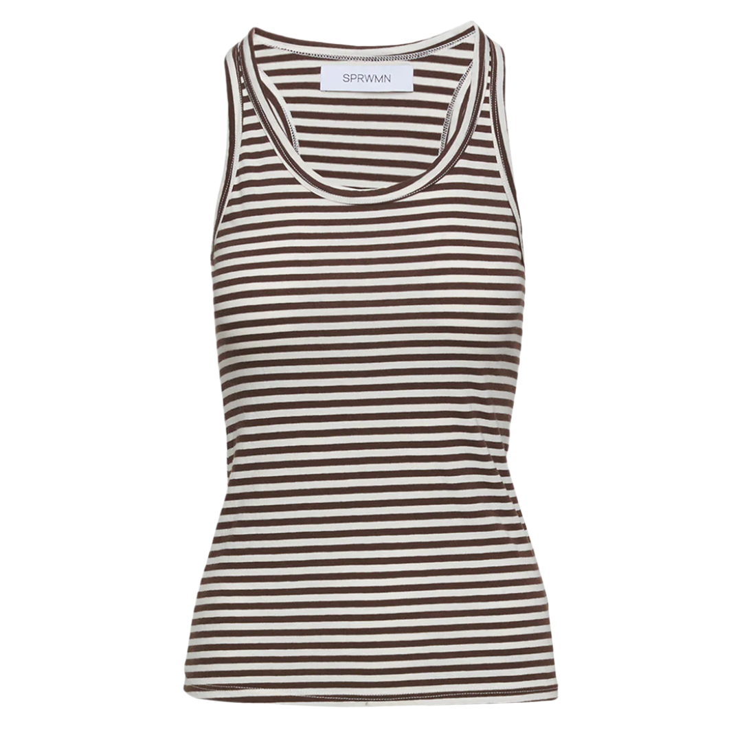 Fitted Scooped Tank in Americano Stripe