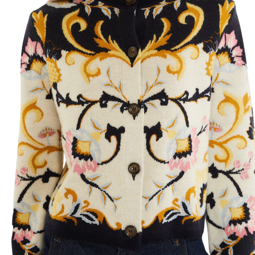 Buttoned Knit Cardigan in Birds Romance