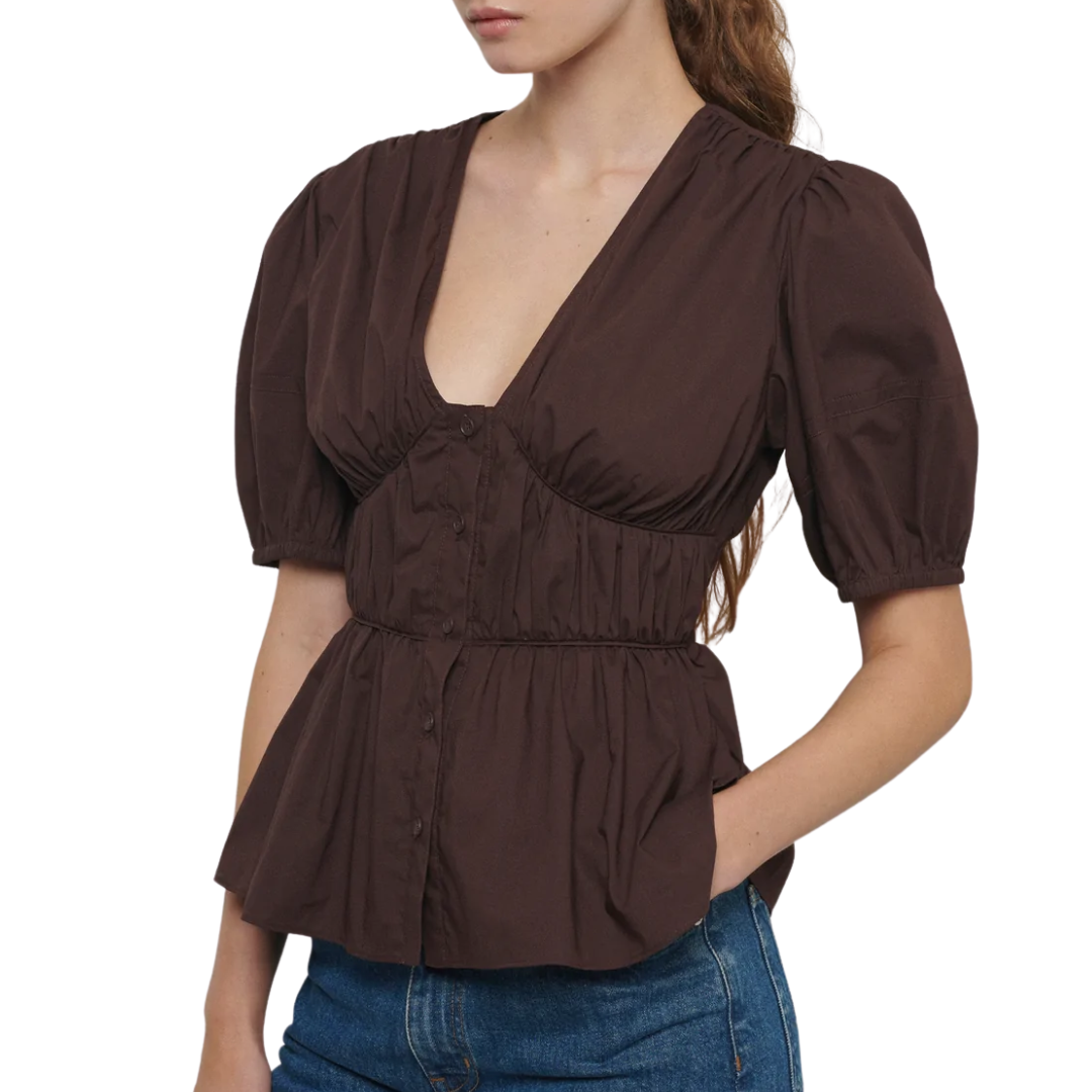 Maureen Balloon Sleeve Top in Chocolate