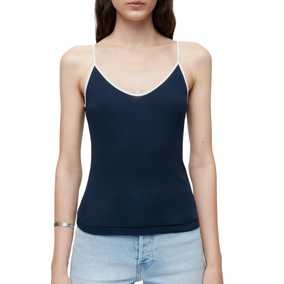 90s Spaghetti Strap Tank in Navy with Ivory