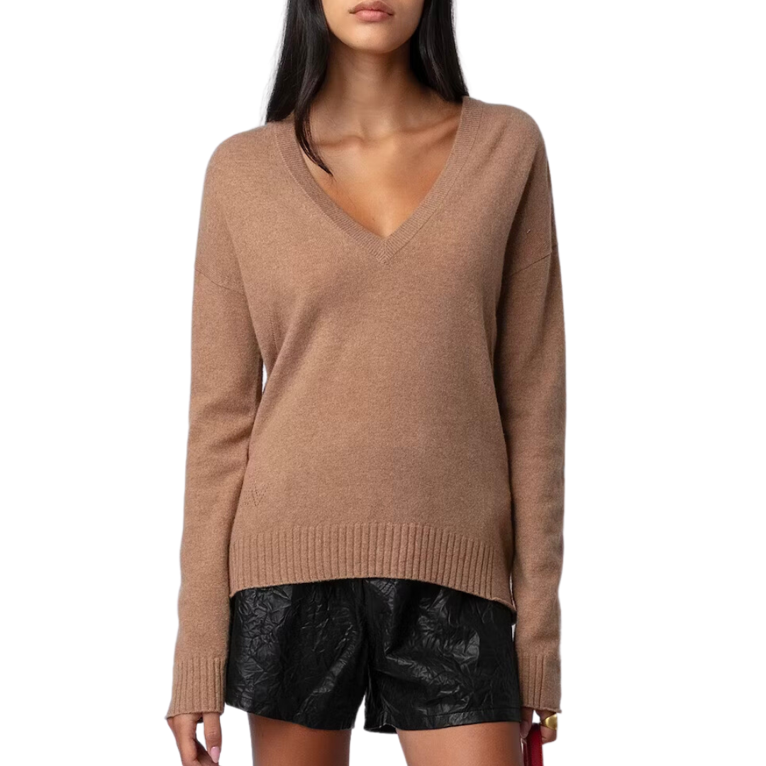 Vivi Patch Cashmere Sweater in Camel