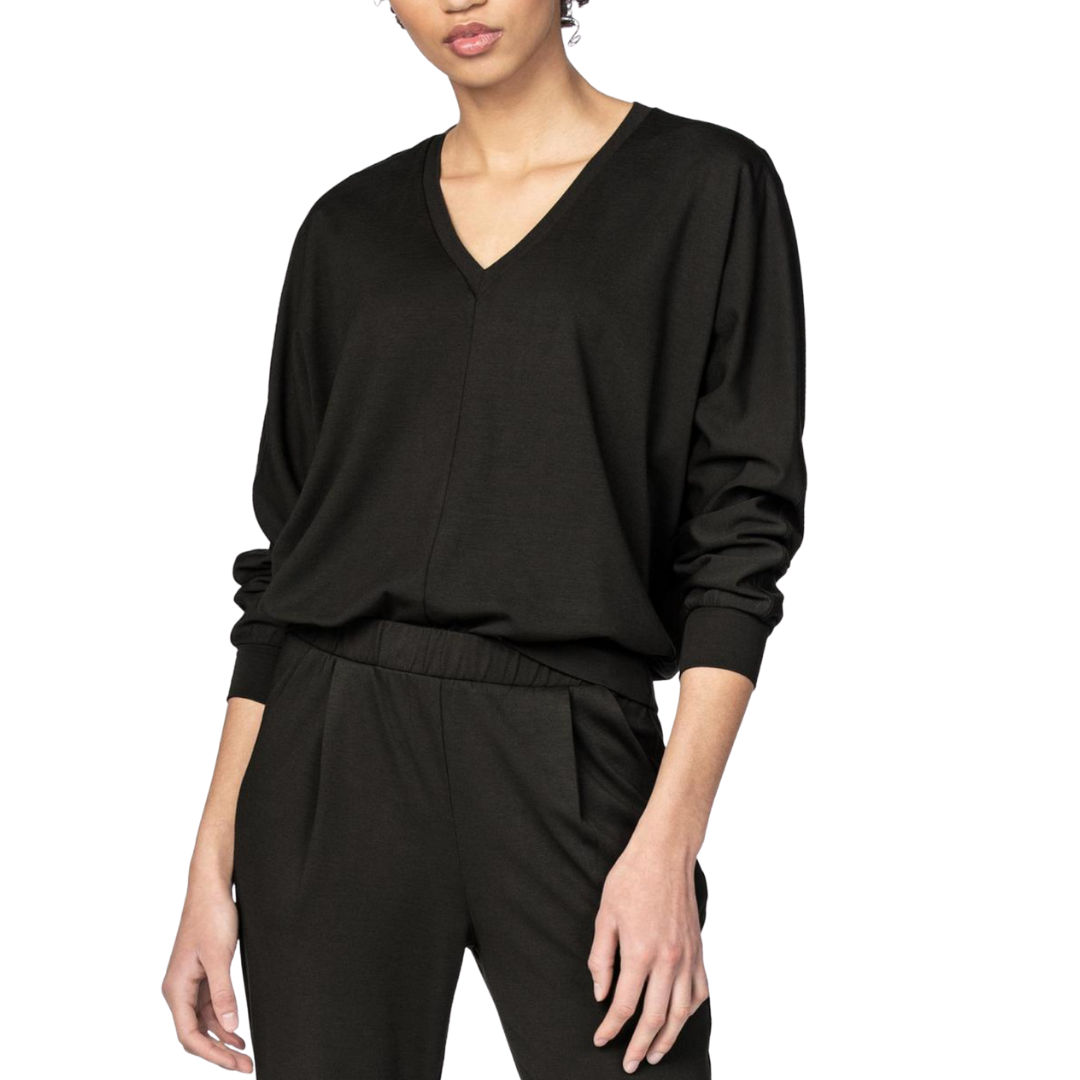 V-Neckline Dolman Long Sleeve in Black