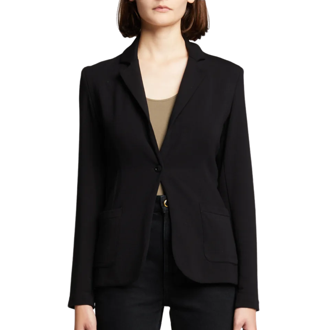 French Terry Looped One-Button Blazer in Noir