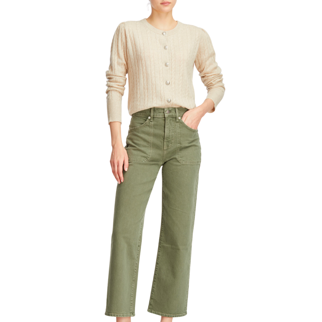 Crosbie Cropped Wide Leg in Stone Army