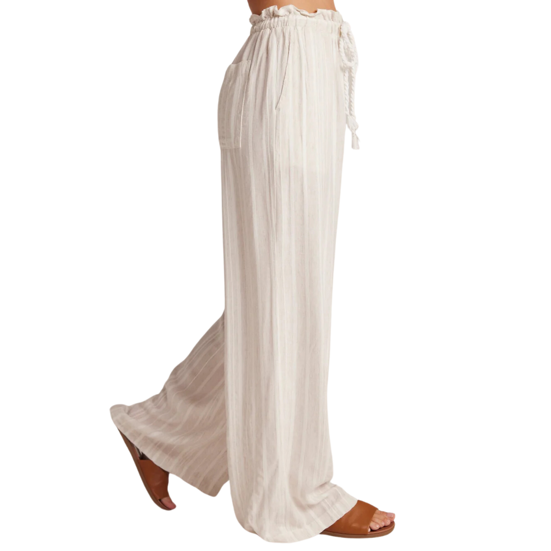 Ruffle Waist Wide Leg in White Sand Stripe