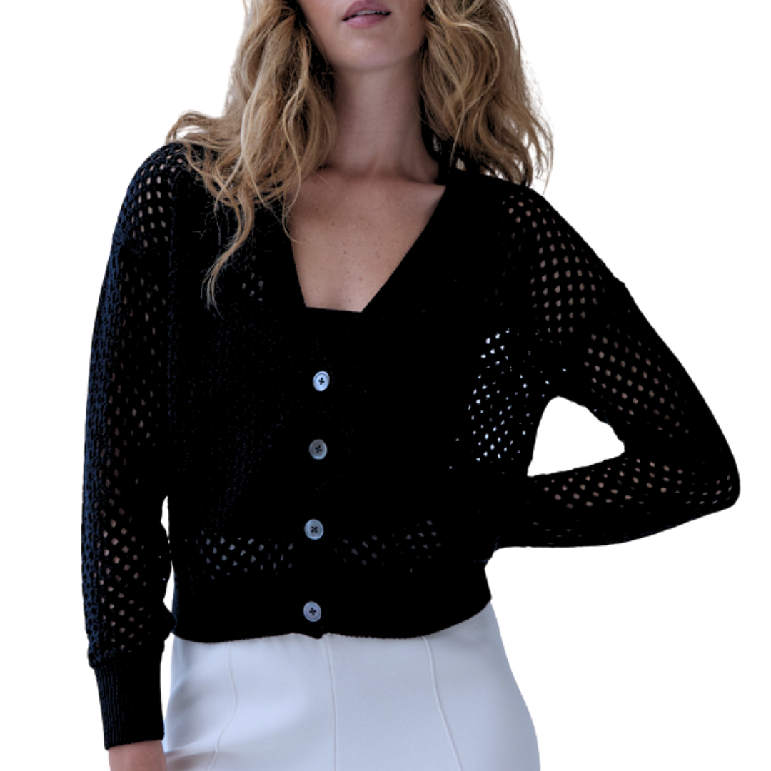 Solid Mesh Cardigan in Black