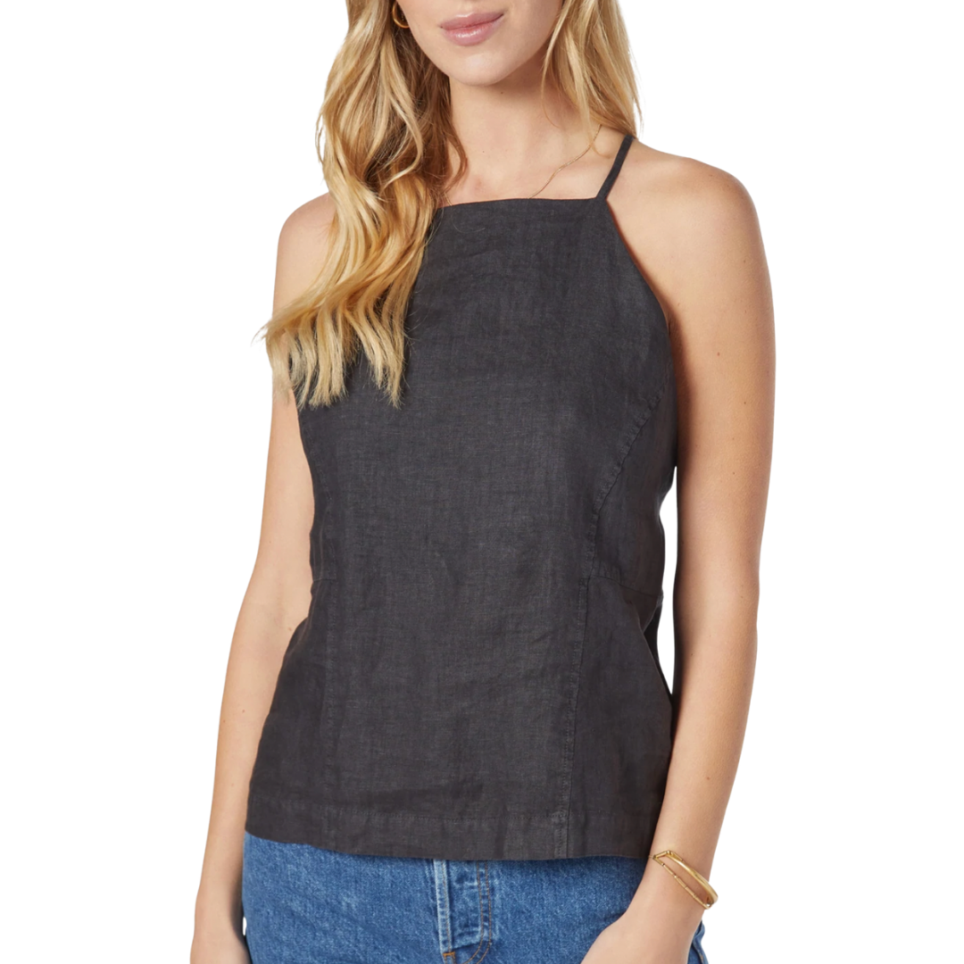 Rimina Halter Linen Top in Caviar