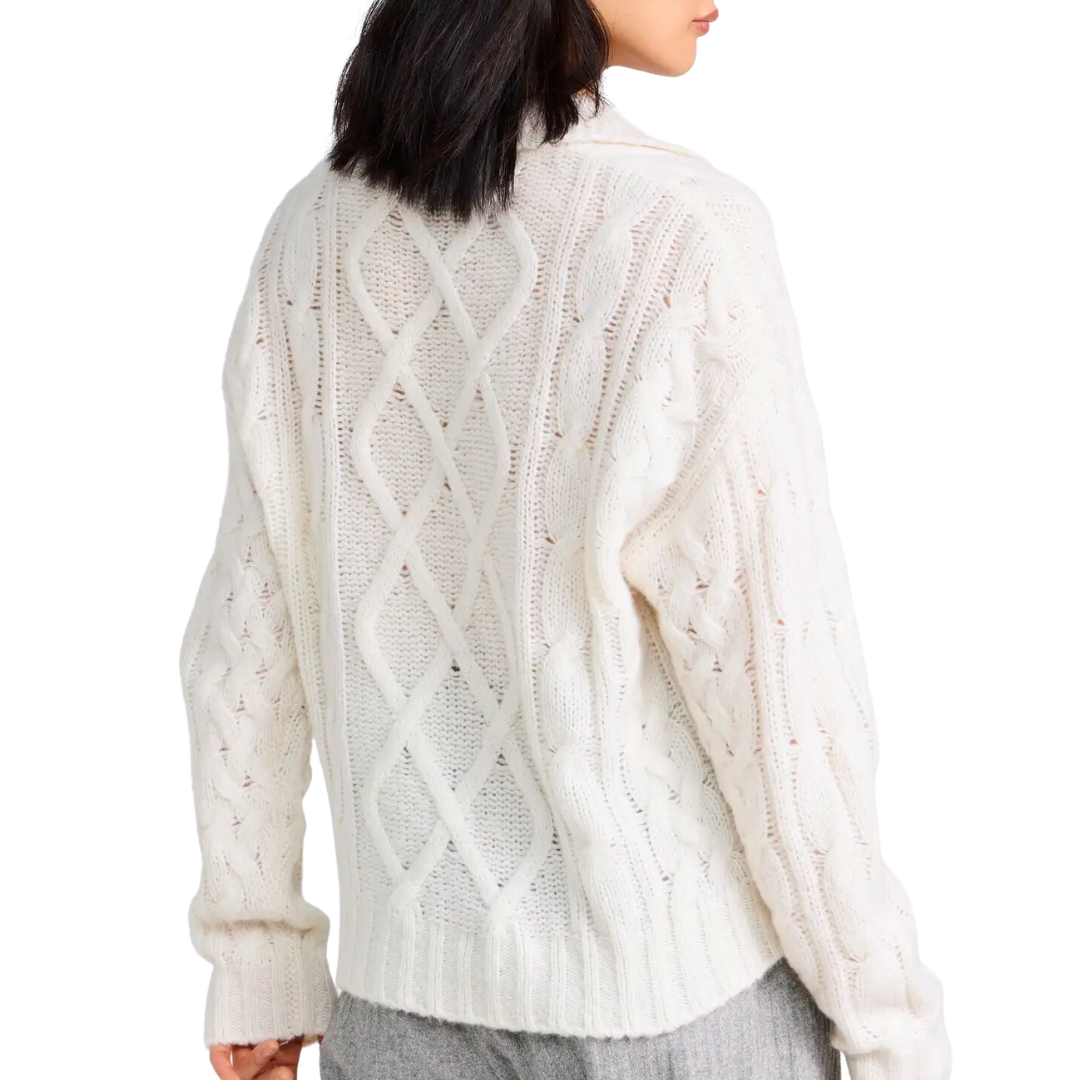 Luxe Cashmere Blend Mixed Cable Polo in Ivory