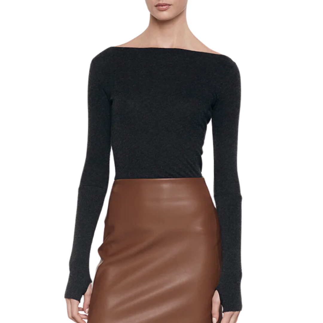 Cashmere Boatneck Top in Charcoal