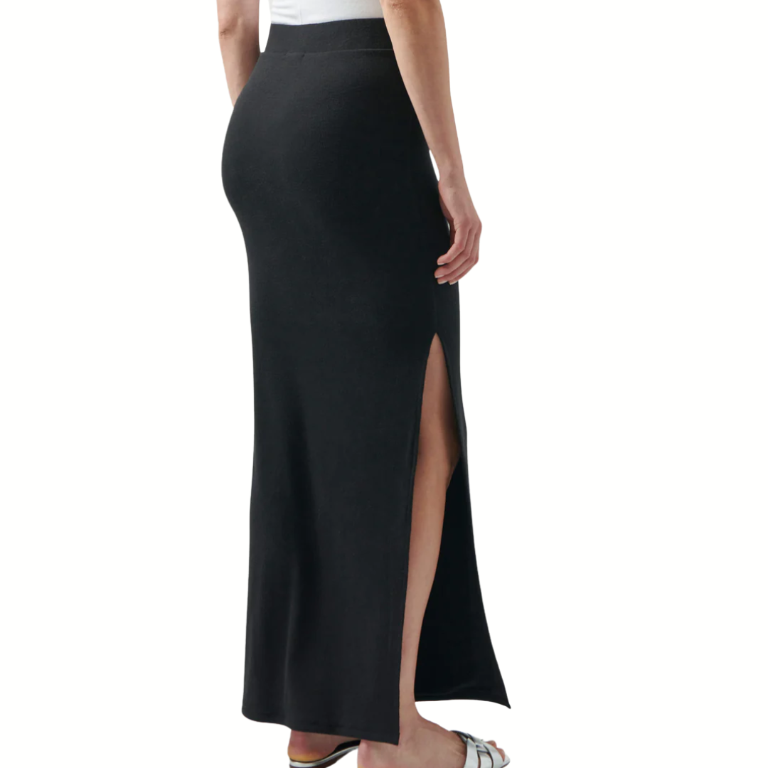Modal Rib Side Slit Maxi Skirt in Black