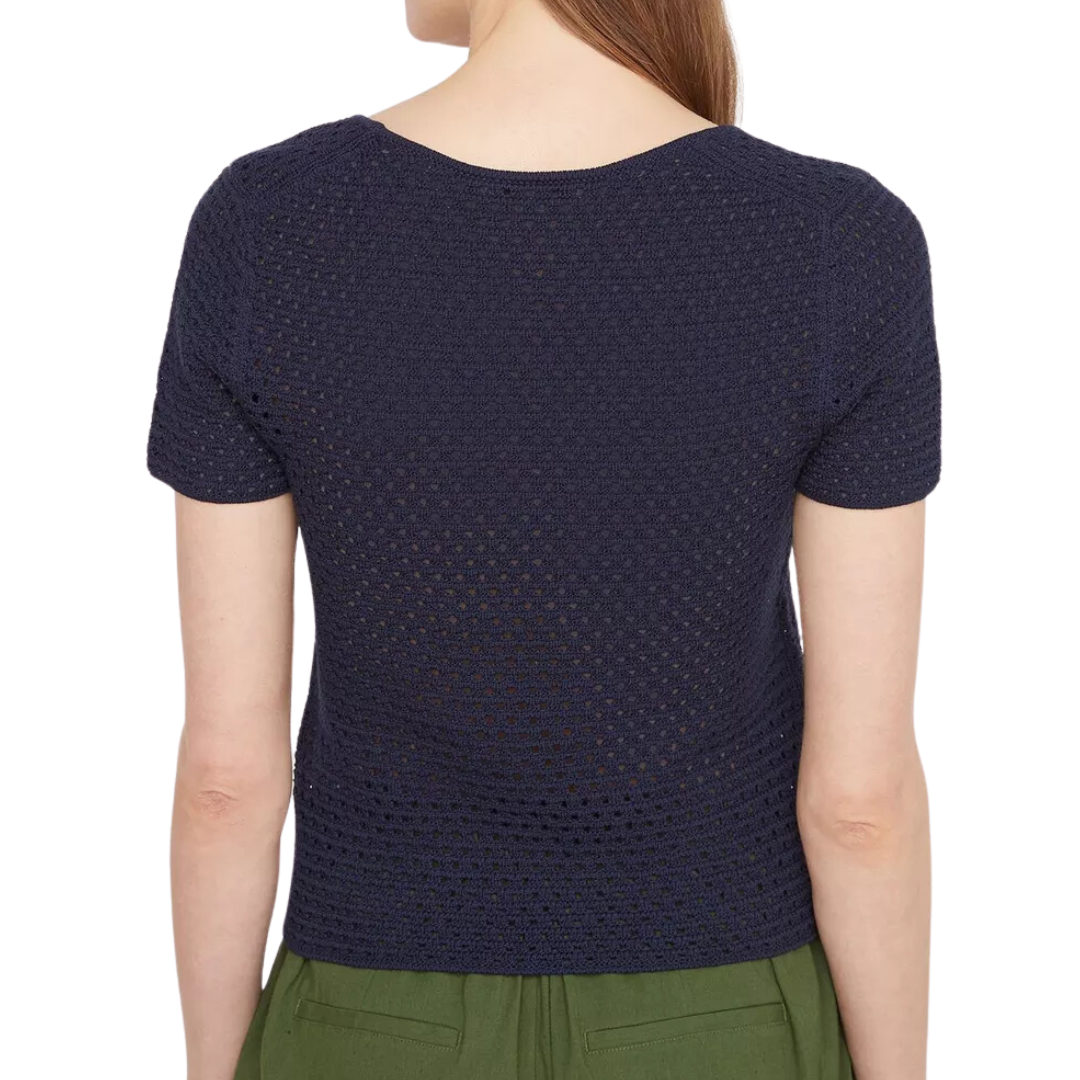 Textured Scoop Neck Top in Navy