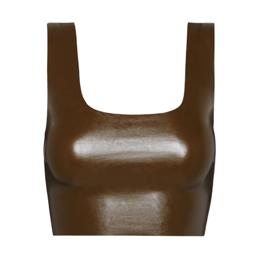 Faux Leather Squareneck Crop Top in Cadet