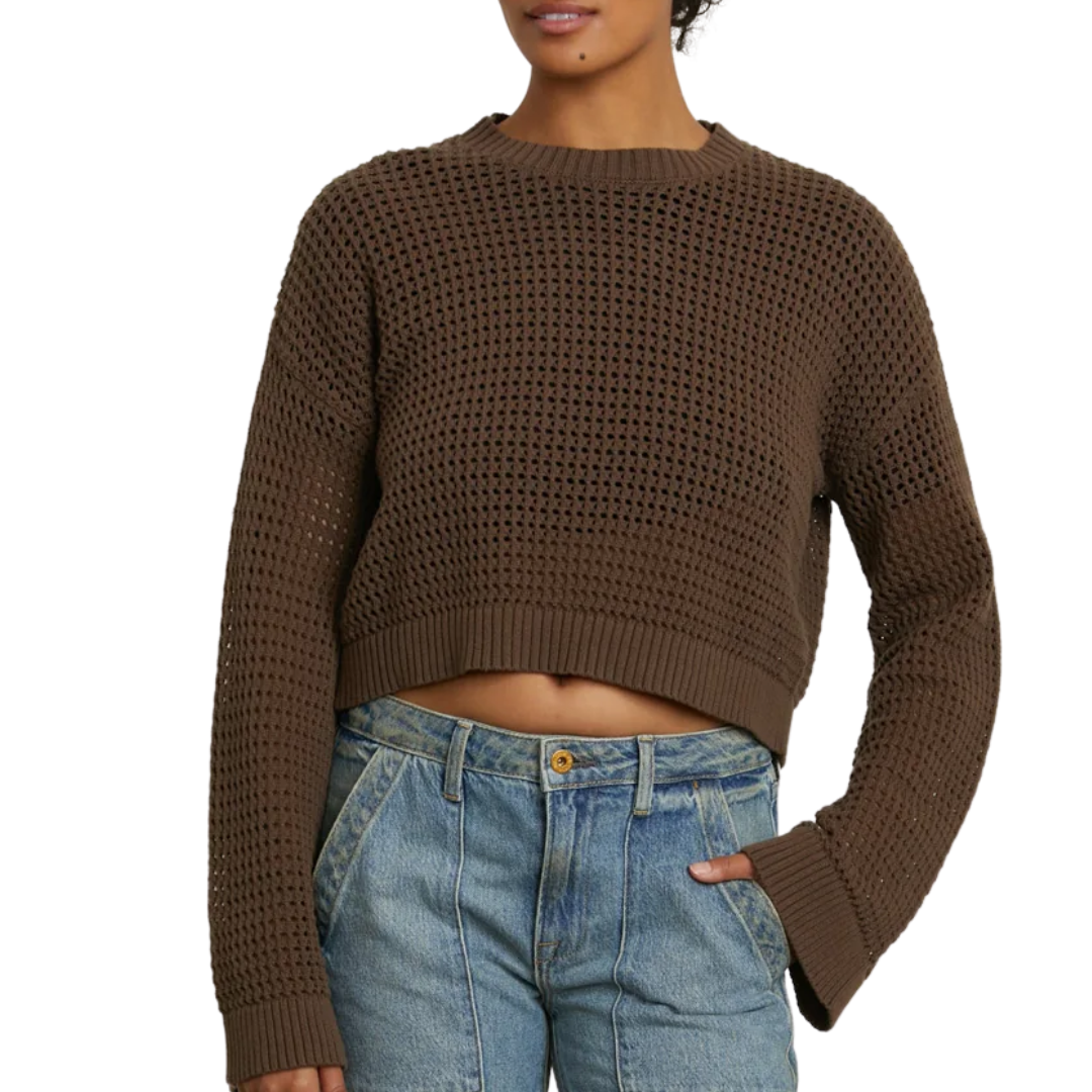 Blayne Crochet Crop Crew in Brown