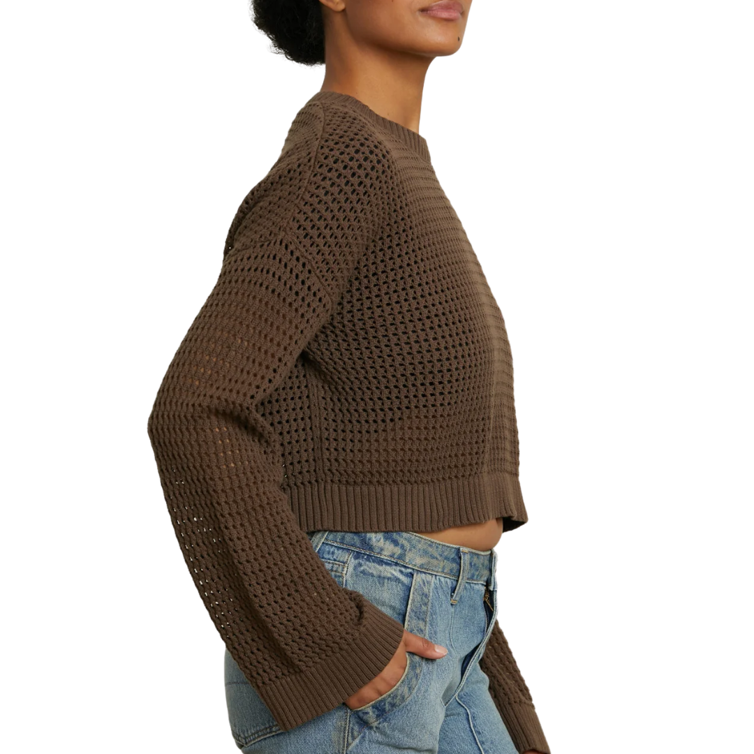 Blayne Crochet Crop Crew in Brown