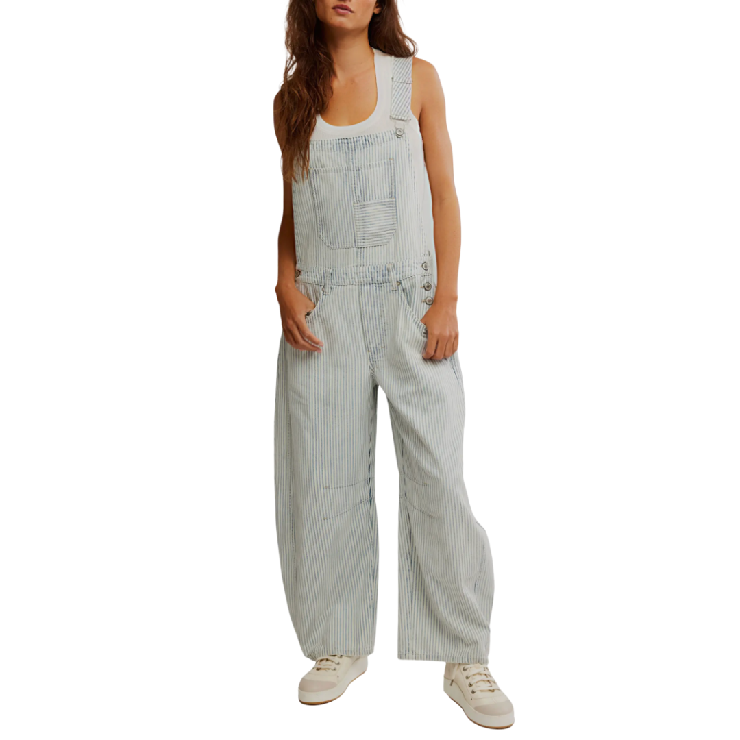 We The Free Good Luck Striped Overalls in Indigo Railroad