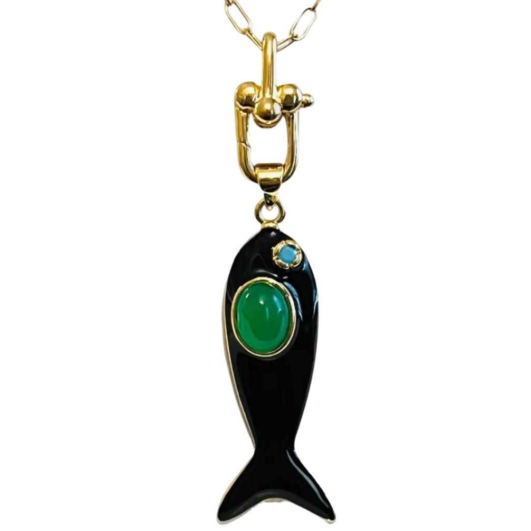 Go Fish Pendant Necklace in Black/Green